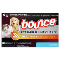 Bounce Pet Hair & Lint Guard Frischeduft 80 Stück.- Duftwischtücher für Wäschetrockner